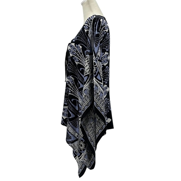 Karen Kane Silk Scarf Print Flutter Kimono Blouse Top Keyhole Tie Front One Size - Picture 3 of 7